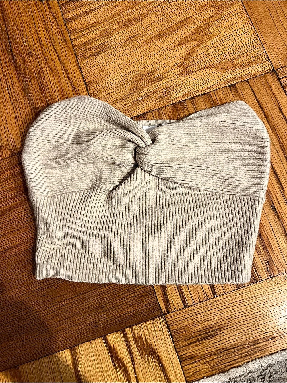 Princess Polly Kallista Top Cream Knit Bandeau Crop Top Beige Size S/M